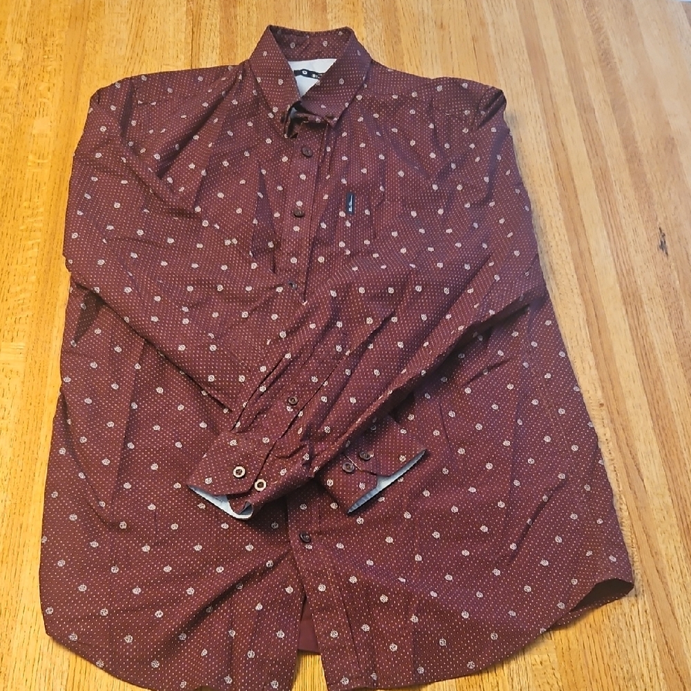 Ben Sherman Maroon Polka Dot Dress Shirt